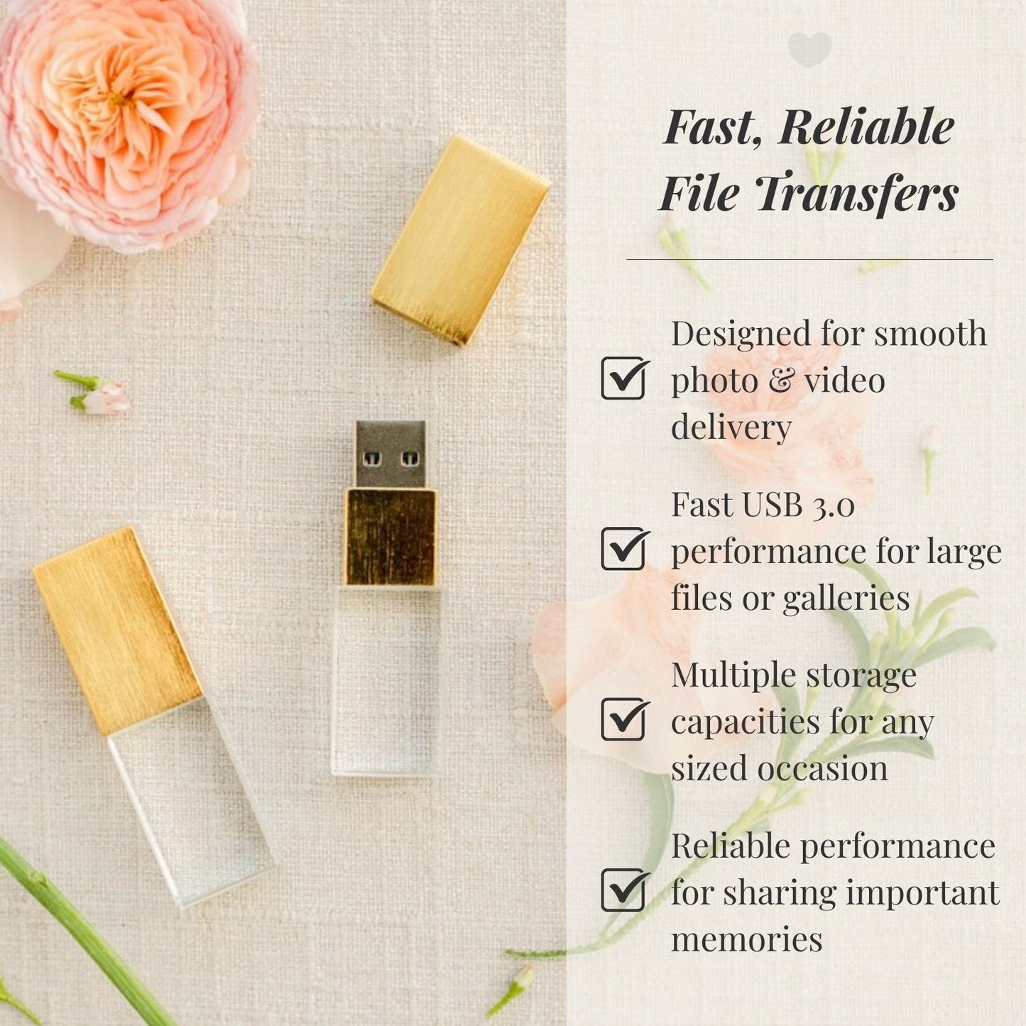 Brushed Gold Crystal USB 3.0 High Speed