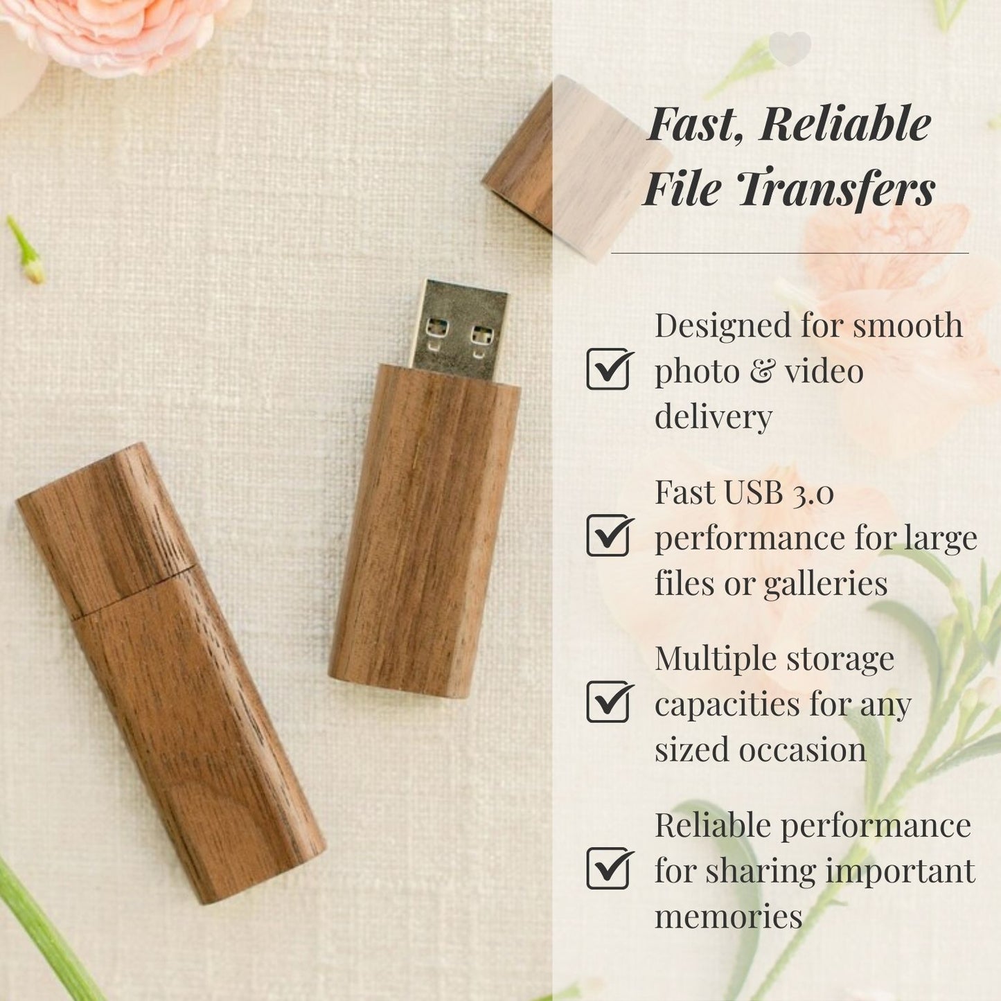 Walnut Wood Round Cut with Cap USB 3.0 High Speed
