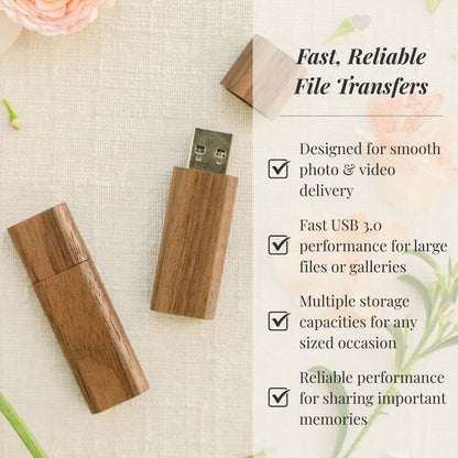 Walnut Wood Round Cut with Cap USB 3.0 High Speed