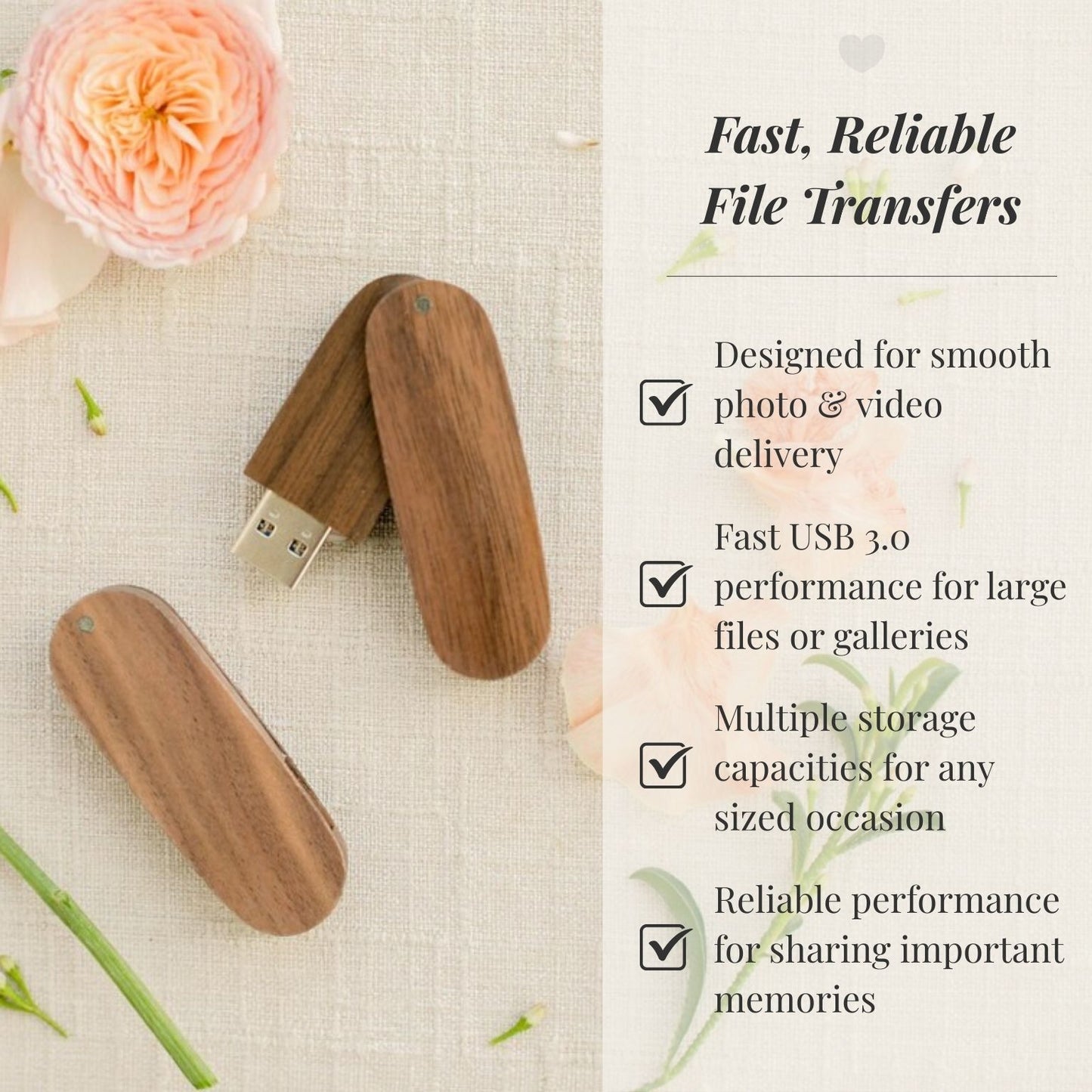 Walnut Wood Round Cut with Swivel USB 3.0 High Speed