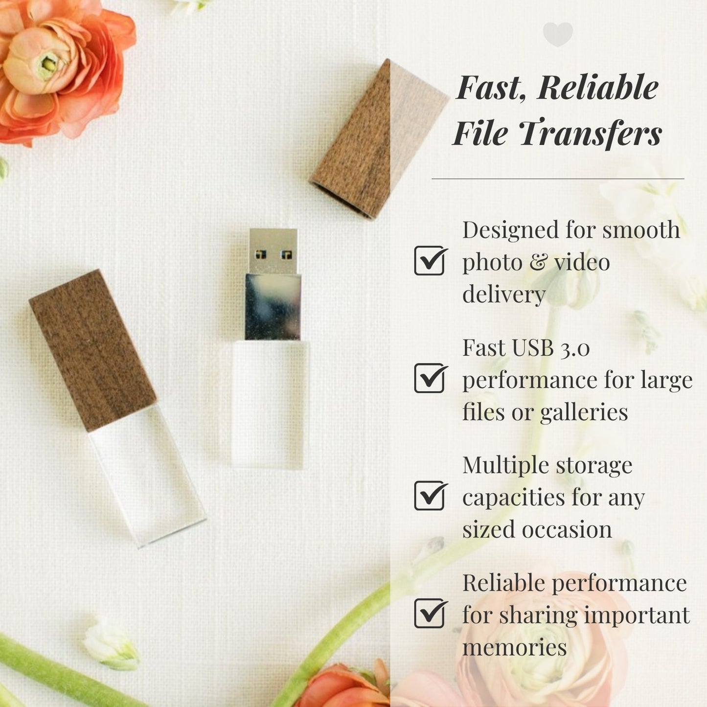 Walnut Wood and Crystal USB 3.0 High Speed