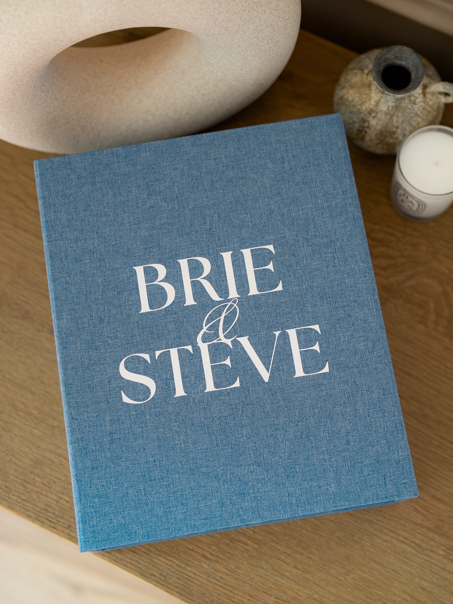 French Blue | Book Style linen keepsake box with centered cover wording