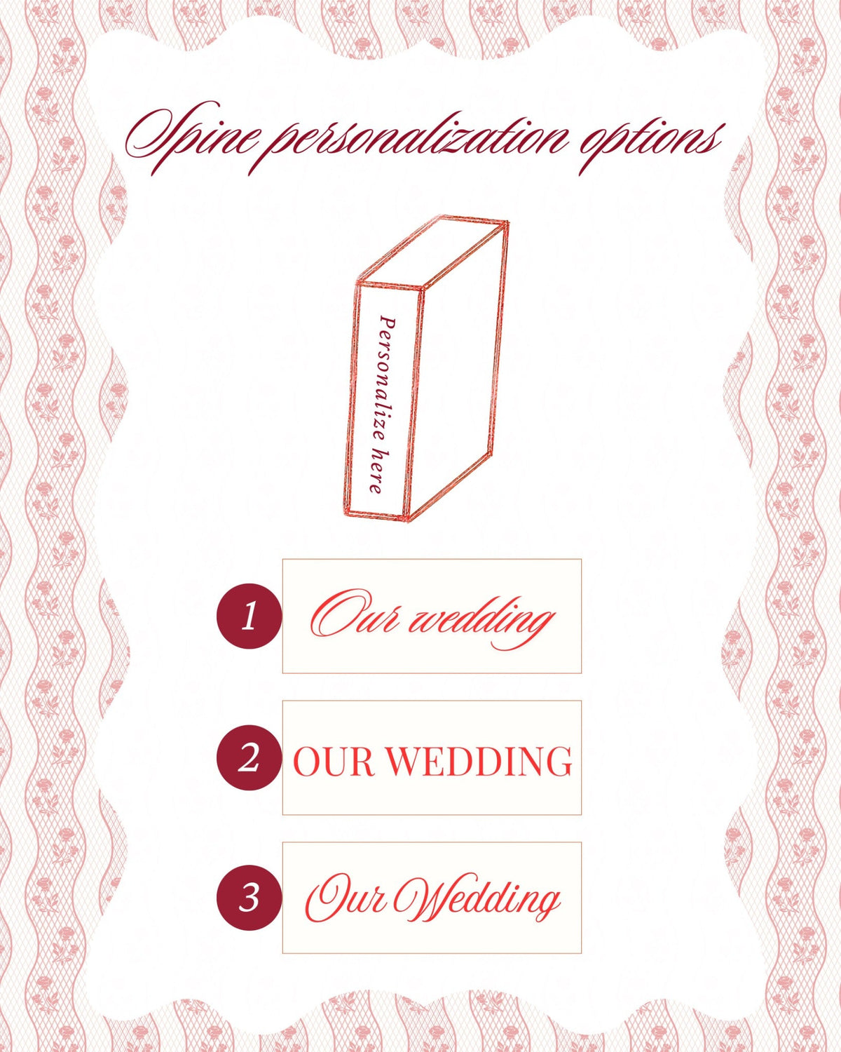 Book Style keepsake box spine personalization and font examples